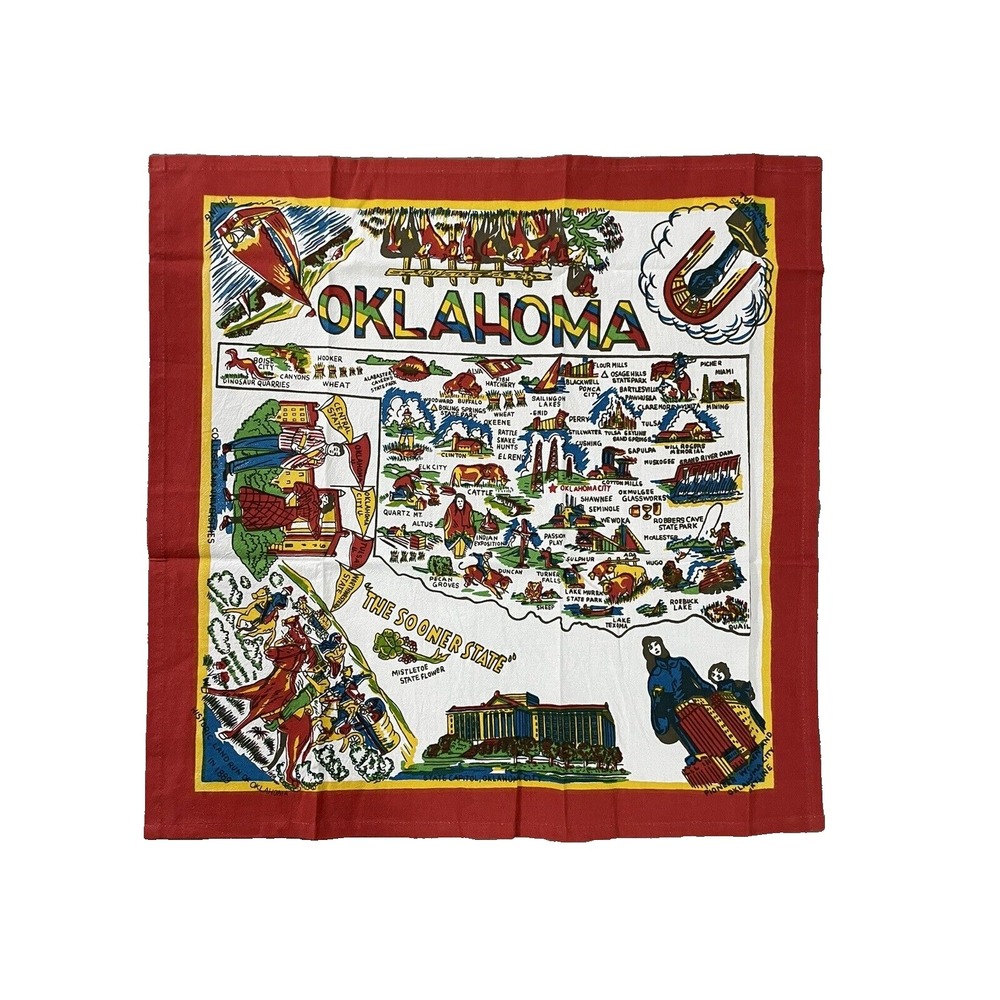Oklahoma State Souvenir Flour Sack Dish Towel, 100% Cotton Dishcloth 22x22 New